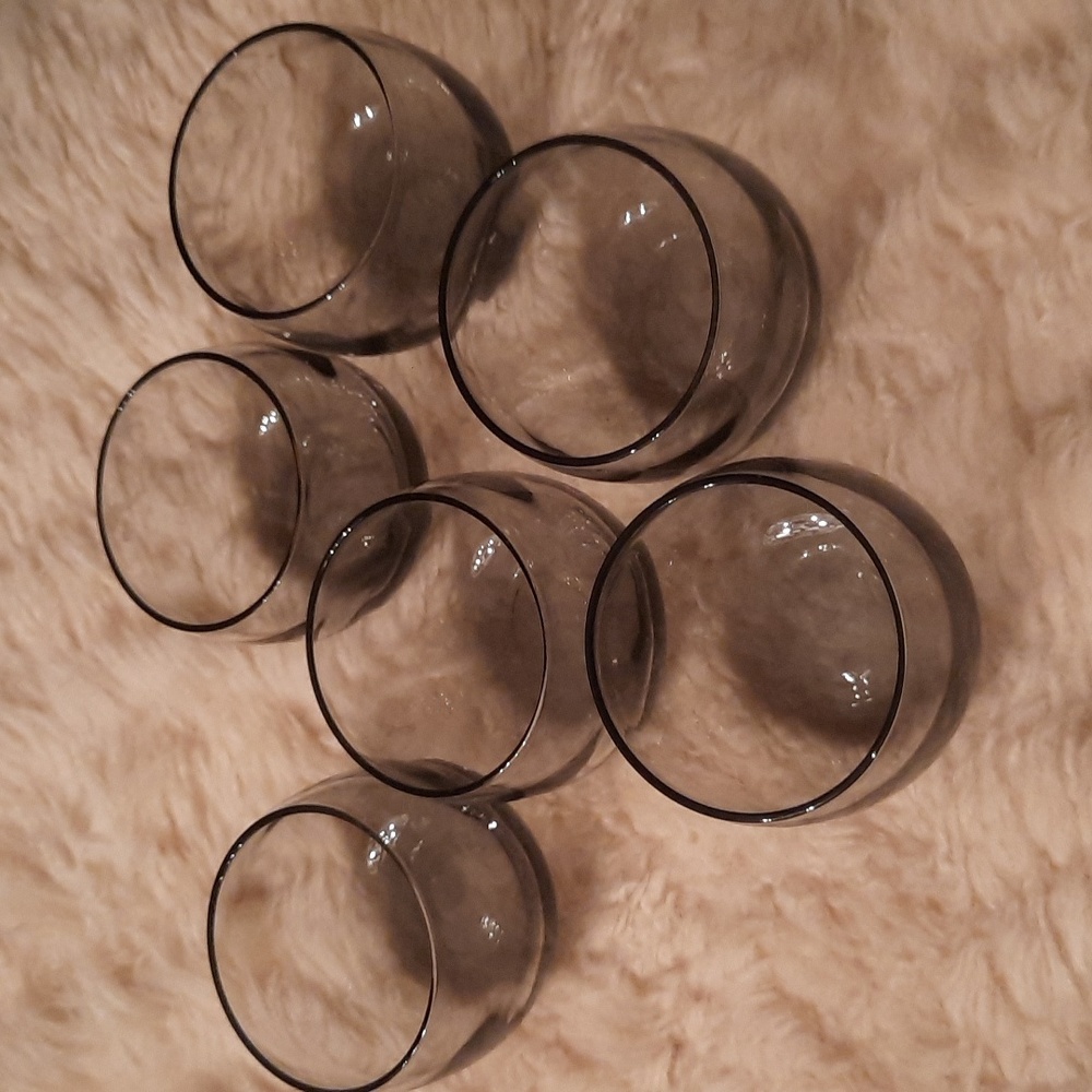 Set of 6 Vintage Smokey Gray Glasses